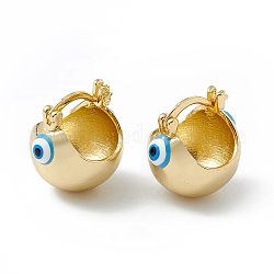 Brass Enamel Evil Eye Half Hoop Earrings, Real 18K Gold Plated Chubby Hoop Earrings for Women Girls, Deep Sky Blue, 20x17.5x15.5mm, Pin: 1mm