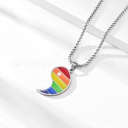 Regenbogen-Pride-Halskette, Taiji-Halskette mit Streifenmuster-Anhänger für Männer und Frauen, Edelstahl Farbe, 24.29 Zoll (61.7 cm)