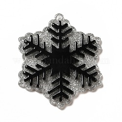 Acrylic Pendants, with Glitter Powder, Snowflake Charm, Black, 45x38x4mm, Hole: 1.4mm