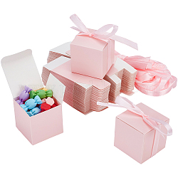 Süßigkeitenschachteln aus Papier mit quadratischer Faltung, mit Band, für Geschenkverpackungen für Hochzeiten, Bäckereien und Babypartys, Perle rosa, fertiges Produkt: 5x5x5cm