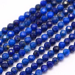 Abalorios de lapislázuli naturales hebras, aa grado, facetados, redondo, 4mm, agujero: 0.5 mm, aproximamente 96 pcs / cadena, 15.7 pulgada (40 cm)