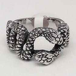 Personalized Retro 304 Stainless Steel Snake Rings for Men, Antique Silver, 17~23mm