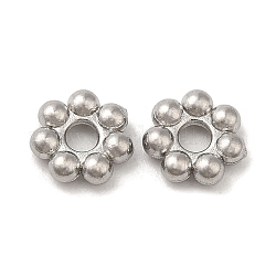 304 Edelstahl-Abstandhalter-Perlen, Blume, granulierte Perlen, Edelstahl Farbe, 5x1.3 mm, Bohrung: 1.5 mm