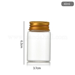 Botellas de vidrio transparente contenedores de abalorios, tubos de almacenamiento de cuentas con tapa de rosca y tapa de aluminio, columna, dorado, 3.7x6 cm, capacidad: 40ml (1.35fl. oz)