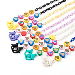 Herz natürliche gefärbte Holzperlenketten, Handtaschenketten, mit Kunststoff-Schleppketten, Mischfarbe, 25.39 Zoll (64.5 cm)