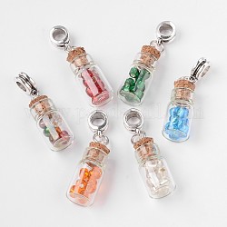 Стеклянная бутылка со стеклянными бусинами европейские подвески с подвесками, со сплавочной фурнитурой античного серебряного тона, Подвески с большими отверстиями, разноцветные, 35 мм, отверстие : 5 мм