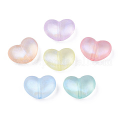 Perles en acrylique transparente, poudre de paillettes, cœur, couleur mixte, 16x21x10mm, Trou: 2mm