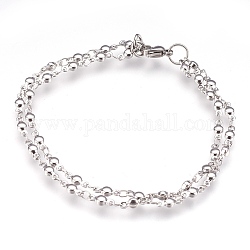 Bracelets à multi-rangs en 304 acier inoxydable, bracelets fins et chaînes, plat rond, couleur inoxydable, 8-1/4 pouce ~ 8-1/2 pouces (21~21.5 cm), 3mm