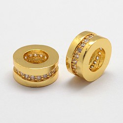 Perles de zircone cubique micro pave en Laiton, colonne, Perles avec un grand trou   , sans plomb et sans nickel, or, 10.5x5mm, Trou: 5.5mm