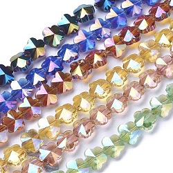Chapelets de perles en verre électroplaqué, facette, fleur, de couleur plaquée ab , couleur mixte, 9.5~10x6~6.5mm, Trou: 1mm, Environ 25 pcs/chapelet, 9.25 pouce (23.5 cm)