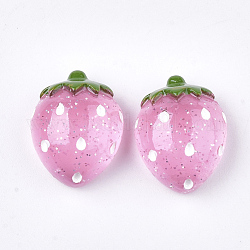 Cabuchones de resina, con polvo del brillo, fresa, rosa perla, 19x15x9mm