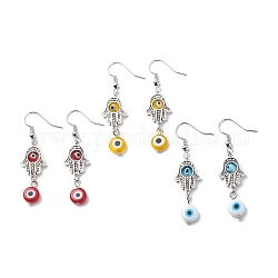3 paires de boucles d'oreilles pendantes au chalumeau 3 couleurs, alliage hamsa main boucle d'oreille bijoux pour femmes, couleur mixte, 50.5mm, pin: 0.7 mm, 1 paire / couleur