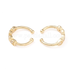 Brass Cuff Earrings, with Clear Cubic Zirconia, Long-Lasting Plated, Heart, Golden, 14x3.5mm