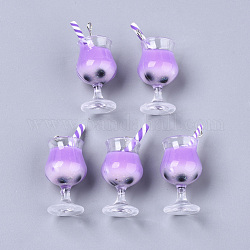 Пластиковые кубки подвески, имитация пузырчатого чая / талисманы для чая с молоком боба, с эпоксидной смолой и полимерной глиной внутри, железные булавки для глаз платинового тона, два тона, средне фиолетовый, 37~39x16.5 мм, отверстие : 1.8 мм