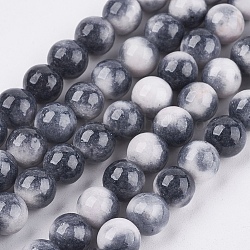 Fili di perline giada bianco naturale, tondo, tinto, grigio scuro, 8mm, Foro: 1 mm