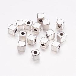 Tibetan Style Spacer Beads, Lead Free & Nickel Free & Cadmium Free, Cube, Antique Silver, about 4mm long, 4mm wide, 4mm thick, hole: 2mm