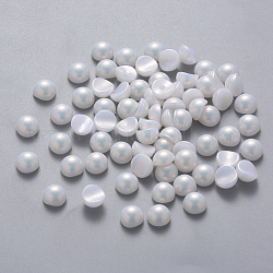 Cabujones de perlas de imitación de plástico ABS, accesorios de la decoración del arte del clavo, arco iris chapado, semicírculo, blanco, 6x4mm