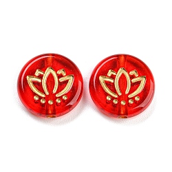 Perles acryliques transparentes, métal doré enlaça, plat et circulaire avec fleur, rouge, 13.5x3.5mm, Trou: 1.8mm, environ 877 pcs/500 g