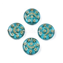 Perles acryliques plaquées, métal enlacée, plat rond, turquoise foncé, 12.5x4.5mm, Trou: 1.6mm