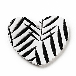 Pendentifs acryliques imprimés, coeur avec motif de feuilles, noir, 26x31.5x2mm, Trou: 1.5mm