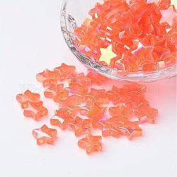 Perles acryliques transparentes écologiques, étoiles du nord, orange, couleur ab , environ 10 mm de diamètre, épaisseur de 4mm, trou: 1.5 mm. environ 2140 pcs / 500 g