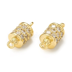 Brass Micro Pave Clear Cubic Zirconia Connector Charms, Column Links, Real 18K Gold Plated, 15.5x6.5mm, Hole: 1.4mm