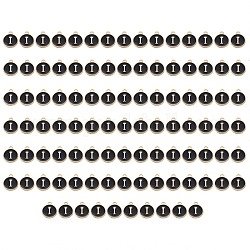 Golden Plated Enamel Alloy Charms, Enamelled Sequins, Flat Round, Black, Letter.I, 14x12x2mm, Hole: 1.5mm, 100pcs/Box