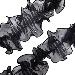 Gorgecraft Ruban d'organza plissé de 5 m, garniture de perles rassemblées, garniture en dentelle en mousseline noire, 4-3/8