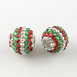 Ab-colore perline strass resina rotonde, con perle sintetiche all'interno, verde, 20mm, Foro: 2~2.5 mm
