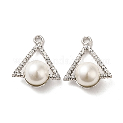 Alliage avec pendentifs en strass, avec abs imitation perle, breloques de triangle, platine, 24x19x10.5mm, Trou: 2mm