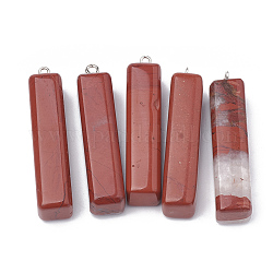 Naturale diaspro rosso grandi ciondoli, con accessori di ferro, cuboide, platino, 54~56x12x12mm, Foro: 1.5 mm