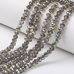 Chapelets de perles en verre transparent électrolytique, moitié vert plaqué, facette, rondelle, couleur d'argent, 6x5mm, Trou: 1mm, Environ 85~88 pcs/chapelet, 16.1~16.5 pouce (41~42 cm)
