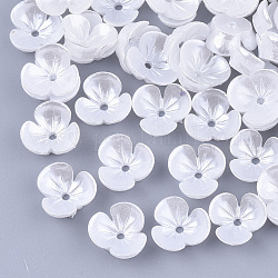 Tapas de abalorios de perlas de imitación de resina, 3-pétalo, flor, blanco, 10x10.5x4mm, agujero: 1.4 mm