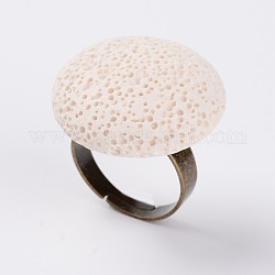 Регулируемые плоские круглые кольца из лавового камня, латунная фурнитура с платиновым покрытием, белые, античная бронза, внутренний диаметр: 19 мм