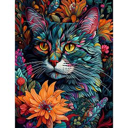 Ab цвет цветок кот поделки набор для алмазной живописи, включая сумку со стразами из смолы, алмазная липкая ручка, поднос тарелка и клей глина, оранжевые, 400x300 мм