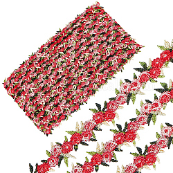 Nastro in pizzo ricamato in poliestere con fiori da 15 metro, decorazione di accessori di abbigliamento, rosso, 3/4 pollice (20 mm)