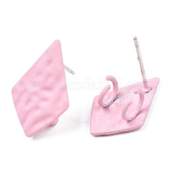Accessoires de puces d'oreilles en fer peints au spray, avec doubles boucles verticales, cerf-volant, rose, 18x11mm, Trou: 3mm, pin: 0.7 mm