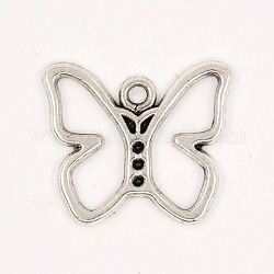 Tibetan Style Alloy Pendants, Lead Free and Cadmium Free, Butterfly, Antique Silver, 16x19x1.8mm, Hole: 1mm
