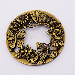 Abdeckung aus Zinklegierung, mit Schmetterlingsmuster, für Aromatherapie Kerze, Runde, Antik Bronze, 82x12 mm, Innendurchmesser: 68 mm