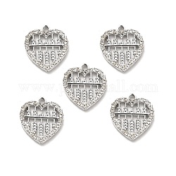 Alloy Rhinestone Pendants, Platinum Tone Hollow Out Heart Abacus Charms, Crystal, 20x18x2.8mm, Hole: 2mm