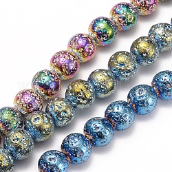Brins de perles de pierre de lave naturelle galvanisées, ronde, cahoteuse, couleur mixte, 8~8.5mm, Trou: 1mm, Environ 50 pcs/chapelet, 15.9 pouce (40.5 cm)