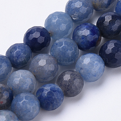 Fili di perline di avventurina blu naturale tinto, sfaccettato, tondo, 10mm, Foro: 1.2 mm, circa 37pcs/filo, 15.3 pollice