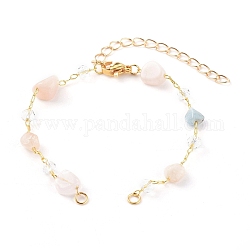 Pépites de bracelet en perles de morganite naturelles, avec des chaînes de câble en laiton et 304 pince de homard en acier inoxydable, or, 6-1/8 pouce (15.5 cm)
