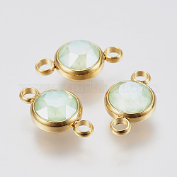 K9 Glass Links connectors, Faceted, with 304 Stainless Steel Findings, Ion Plating (IP), Flat Round, Golden, Light Green, 17.5x10x6mm, Hole: 2.5mm