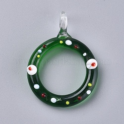 Navidad hecha a mano de cristal de murano colgantes grandes, guirnalda de navidad, verde, 50.5x37x7mm, agujero: 7 mm