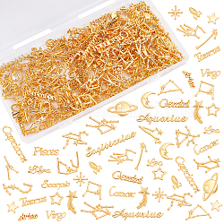 Cabochons aus Olycraf-Legierung, zum Füllen mit DIY-Kristall-Epoxidharzmaterial, Mischformen, golden, 186 Stück / Karton