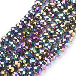 Chapelets de perles en verre électroplaqué, facette, rondelle, multi-couleur plaquée, 10x7mm, Trou: 1mm, Environ 70~72 pcs/chapelet, 18 pouce