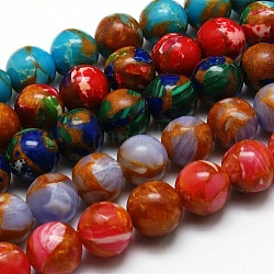 Round Synthetic Imperial Jasper Beads Strands, Dyed, Mixed Color, 6mm, Hole: 1mm, about 66pcs/strand, 15.7inch