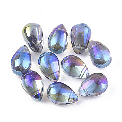 Glas Charms galvanisieren, Träne, Blau, 9x6x5 mm, Bohrung: 0.9 mm