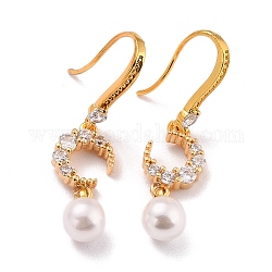 Luna con perle di imitazione di perle scintillanti orecchini pendenti con zirconi cubici per lei, orecchini in ottone per regalo, vero placcato oro 18k, 40mm, ago :0.9mm